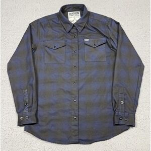 Dixxon Midnight Flannel Shirt Womens Large Blue Plaid Long Sleeve Snap Front